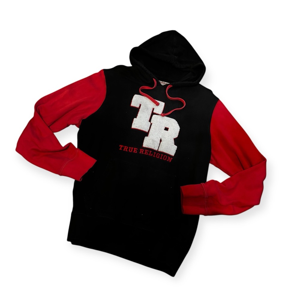 True Religion Black and Red Color-Blocked Sweater